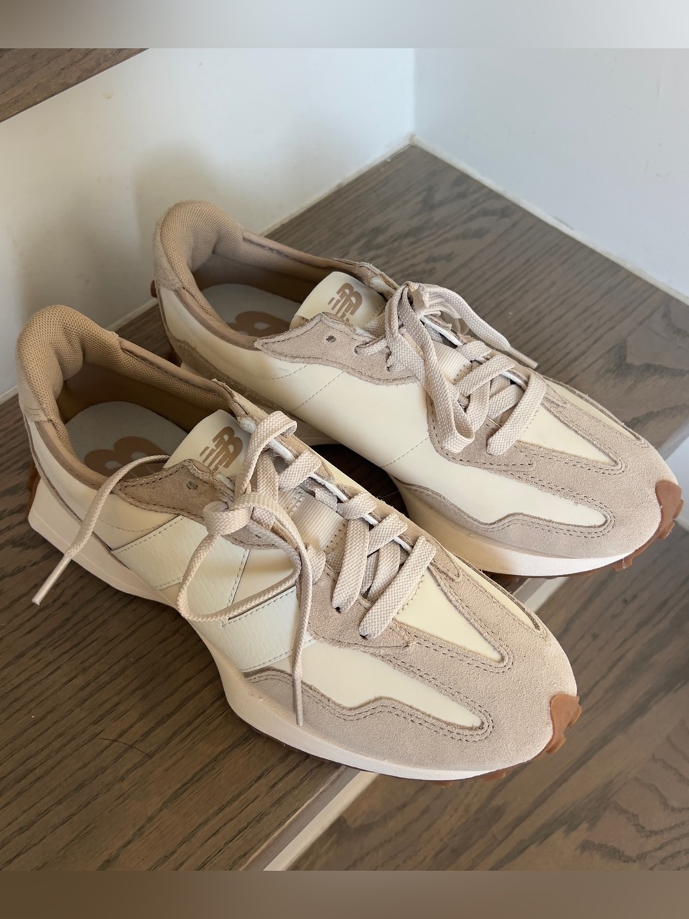 New Balance Beige and White Retro Runner Sneakers - Picture 4 of 8
